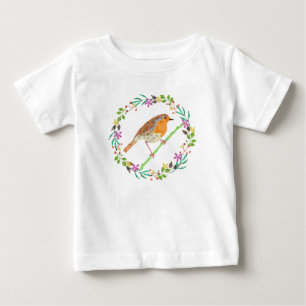 Camiseta Para Bebê Pisco-de-peito-vermelho, ave do Natal