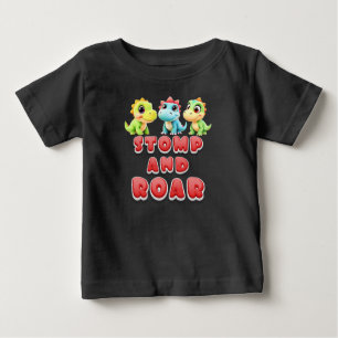 Camiseta Para Bebê Pise e Ruge, Crianças Divertidas de Dinossauro