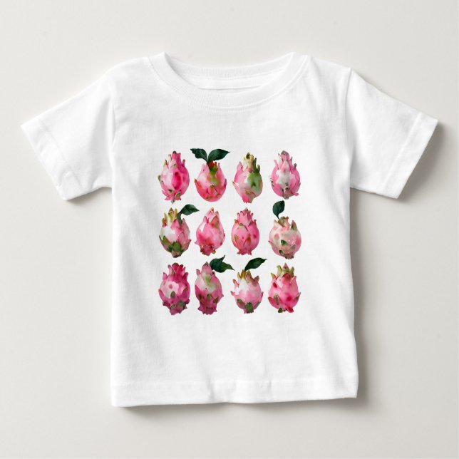 Camiseta Para Bebê Pitaya Watercolor Art Tropical (Frente)