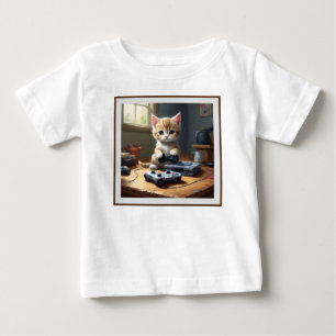 Camiseta Para Bebê "Pixel Paws: The Gamer Kitten in Action"