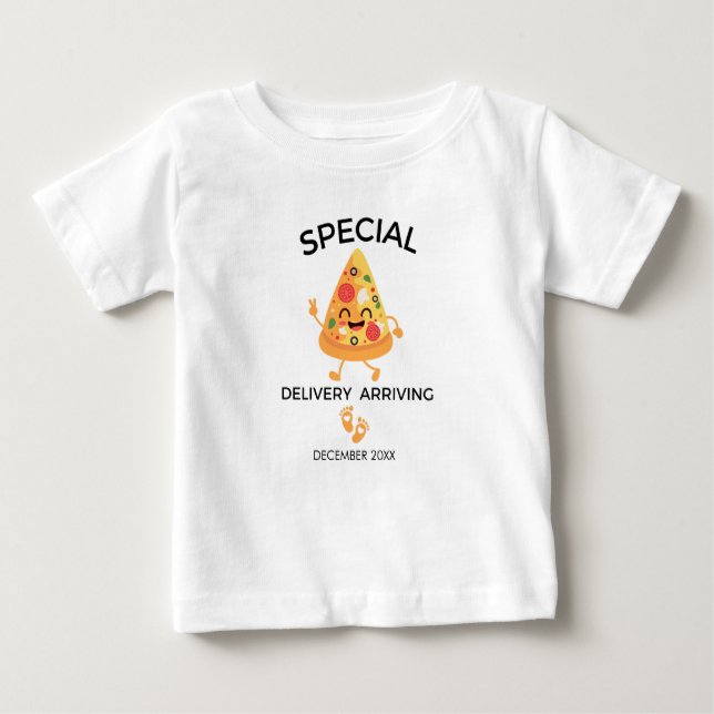 Camiseta Para Bebê Pizza especial chegando presente de bebê (Frente)