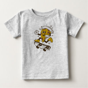Camiseta Para Bebê Pizza Skateboard   Personagem de Pizza de Cartoon