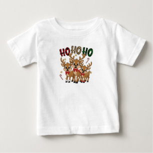 Camiseta Para Bebê Plaid & Leopardo Ho Ho Ho Rena Kids Natal