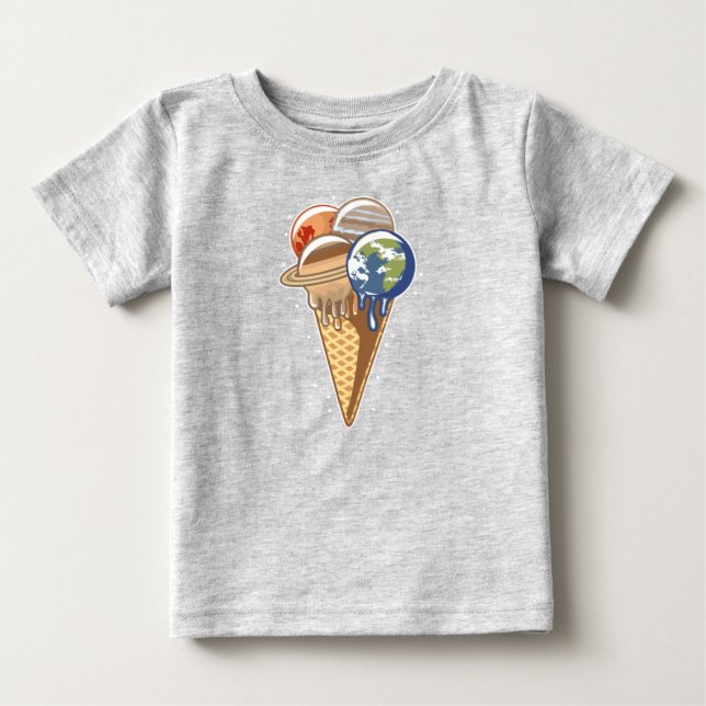 Camiseta Para Bebê Planeta Cone de Sorvete Comida Divertida (Frente)