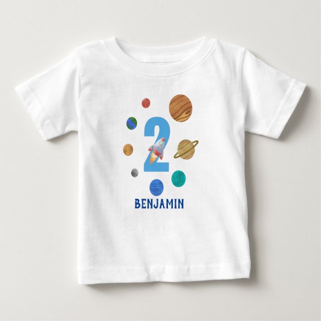 Camiseta Para Bebê Planeta do sistema solar do segundo aniversário  (Frente)