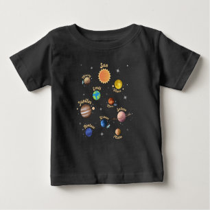 Camiseta Para Bebê Planetas do Sistema Solar Crianças Conhecem Espaço