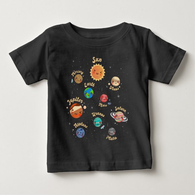 Camiseta Para Bebê Planetas do Sistema Solar Crianças Conhecem o Espa (Frente)