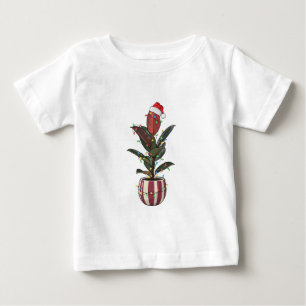 Camiseta Para Bebê Planta de Borracha Ficus Santa Chapéu Luzes de Nat