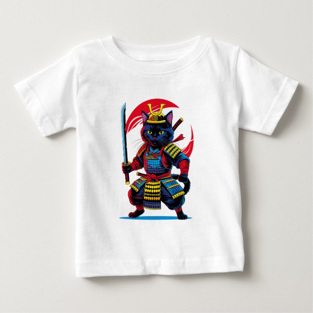 Camiseta Para Bebê Playera con punto de jersey Gato Samurái (Frente)