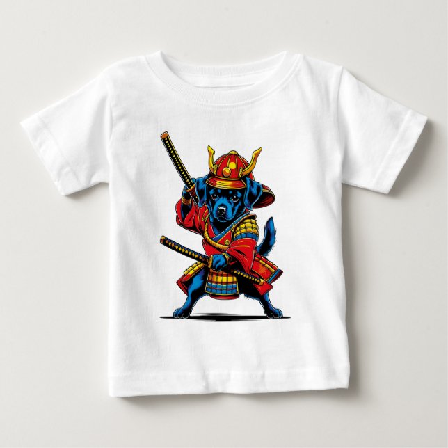 Camiseta Para Bebê Playera con punto de jersey Perrito Samurái (Frente)