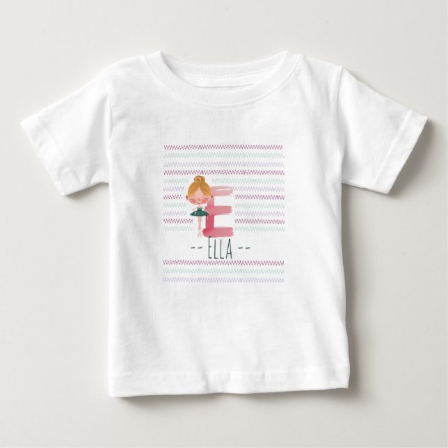 Camiseta Para Bebê Plink Cute Ballerina Letter E Toddler  (Frente)