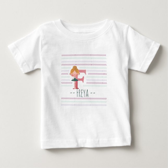Camiseta Para Bebê Plink Cute Ballerina Letter F Toddler  (Frente)