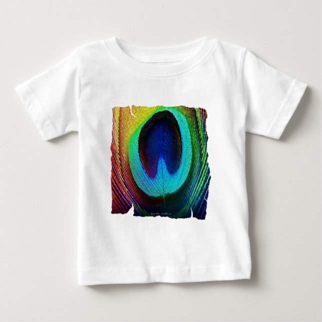 Camiseta Para Bebê Pluma de Pavão Vibrante (Frente)