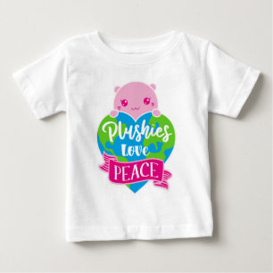 Camiseta Para Bebê Plushies Love Peace Terra do Coração de Kawaii C