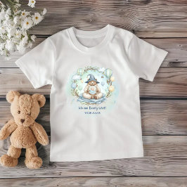 Camiseta Para Bebê Podemos mal esperar Aguarela Urso Azul Bebê Chá de