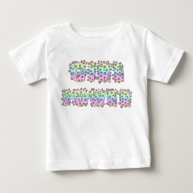 Camiseta Para Bebê Poder feminino com estrelas e faíscas (Frente)