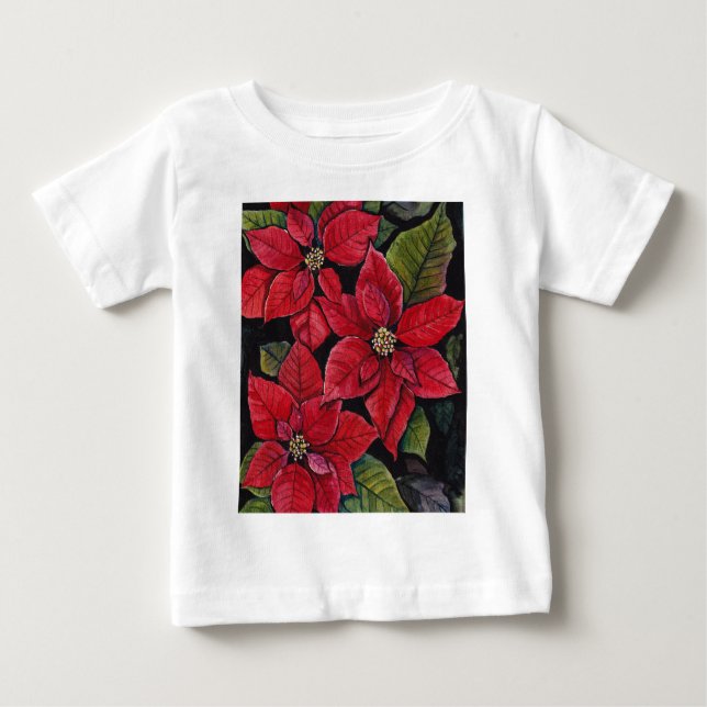 Camiseta Para Bebê Poinsettia Vibrante Em Aquarela (Frente)