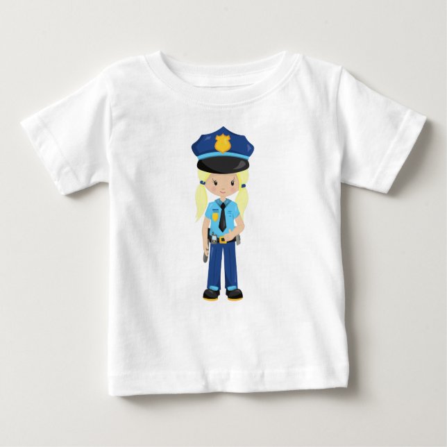 Camiseta Para Bebê Polícia, Policial, Policial, Cabelo Loiro (Frente)