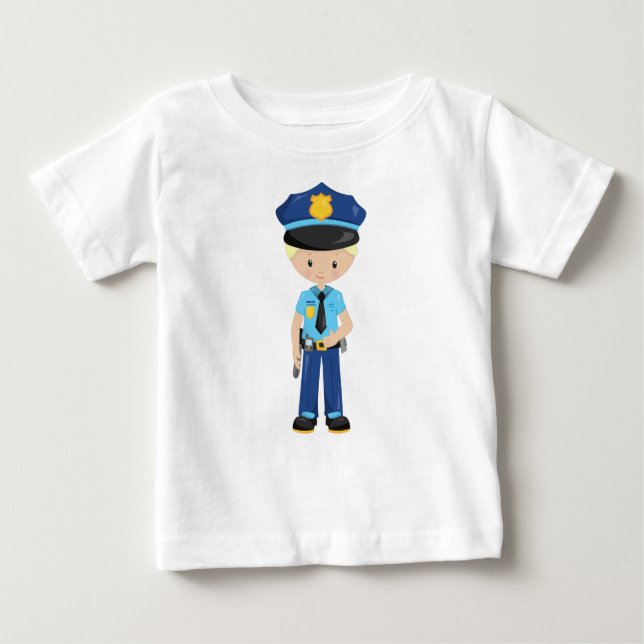 Camiseta Para Bebê Policial, Oficial de Polícia, Agente, Cabelo Loiro (Frente)