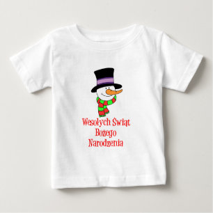 Camiseta Para Bebê Polonês Feliz Natal Snowman
