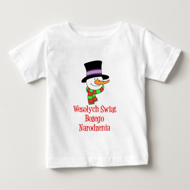 Camiseta Para Bebê Polonês Feliz Natal Snowman (Frente)
