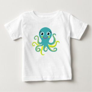 Camiseta Para Bebê Polvo azul e amarelo