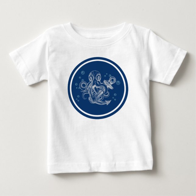 Camiseta Para Bebê Polvo com Âncora (Frente)