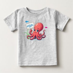 Camiseta Para Bebê Polvo de desenho animado com peixe