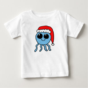Camiseta Para Bebê Polvo Kawaii com Gorro de Papai Noel