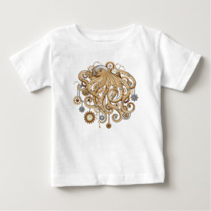 Camiseta Para Bebê Polvo Steampunk Retro Fantasia Mecânica