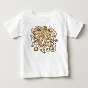 Camiseta Para Bebê Polvo Steampunk Retro Fantasia Mecânica