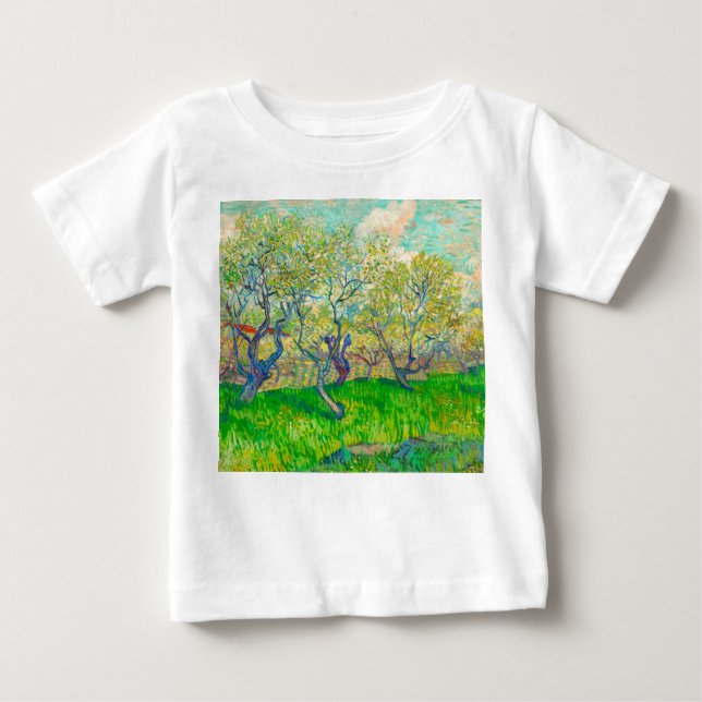 Camiseta Para Bebê Pomar Vincent van Gogh em Blossom (Frente)