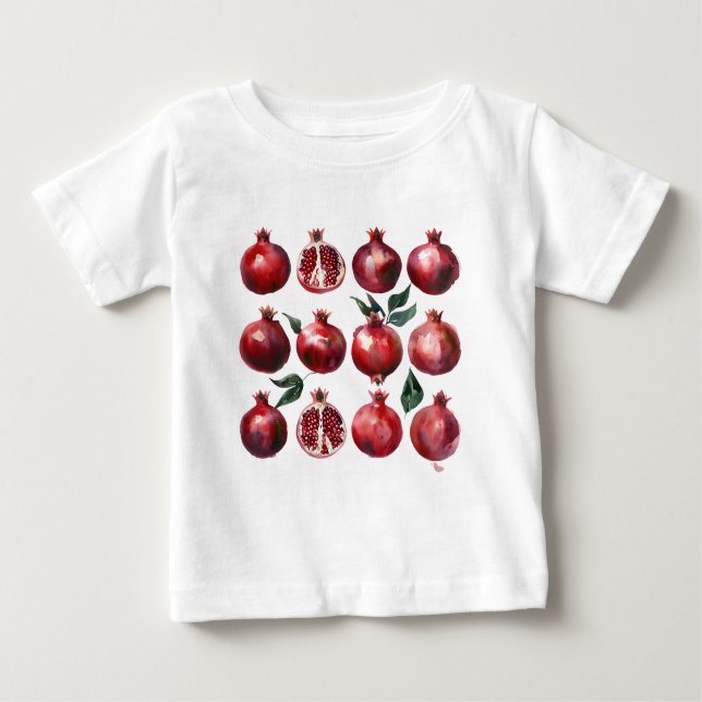 Camiseta Para Bebê Pomegranate Watercolor Art (Frente)