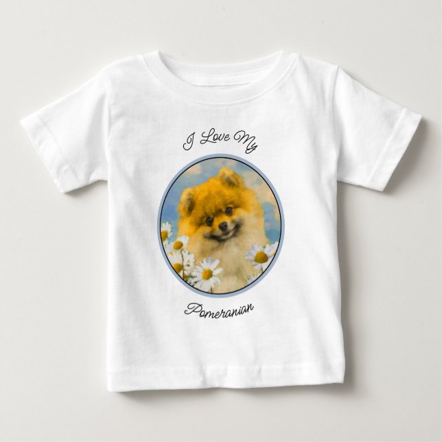 Camiseta Para Bebê Pomerânia em Pintura de Dísias - Arte de Cachorro  (Frente)