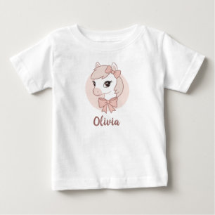 Camiseta Para Bebê Pônei de Desenho Animado Fofo com Laços Rosa