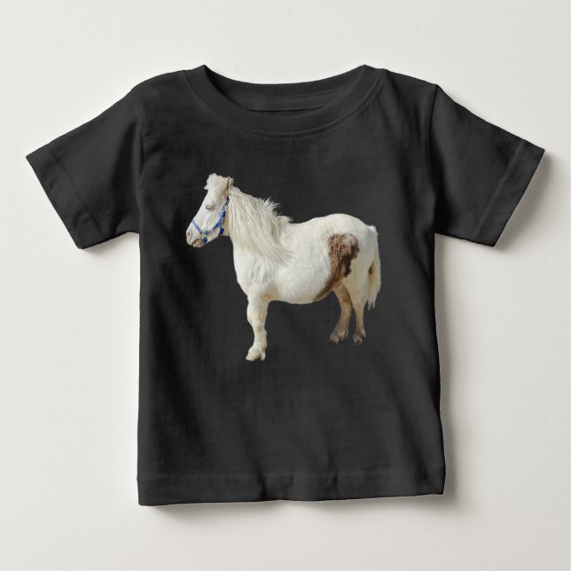 Camiseta Para Bebê Pônei miniatura mini CAVALO BRANCO animal pequeno (Frente)