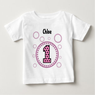 Camiseta Para Bebê Pontos e bolhas de primeiro aniversario com um ano