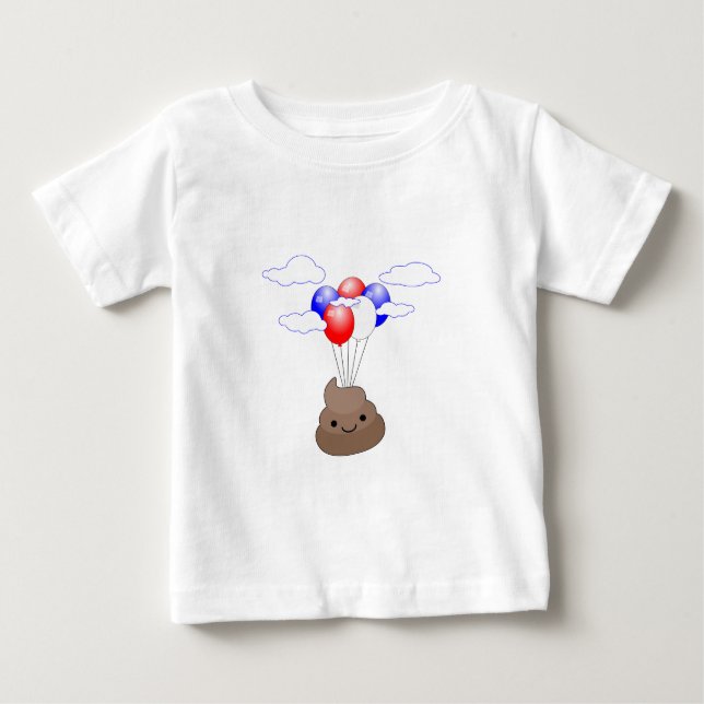 Camiseta Para Bebê Poo Emoji Voando Com Balões (Frente)