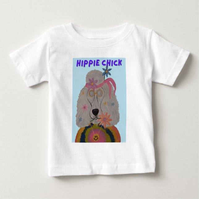 Camiseta Para Bebê Poodle Hippie Garota (Frente)