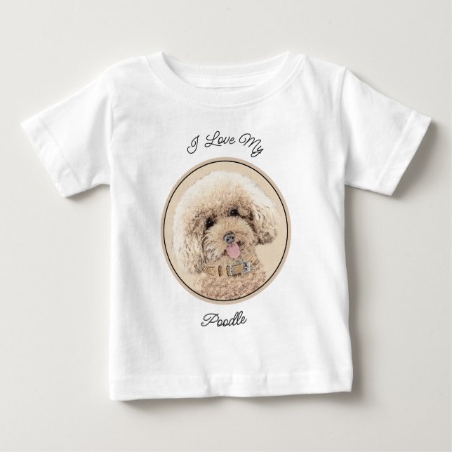 Camiseta Para Bebê Poodle Miniature Toy Apricot Cream Brown Dog Art (Frente)