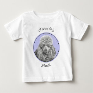 Camiseta Para Bebê Poodle Miniature Toy Silver Cinza Blue Dog Art