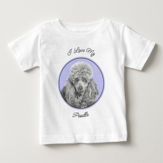 Camiseta Para Bebê Poodle Miniature Toy Silver Cinza Blue Dog Art (Frente)