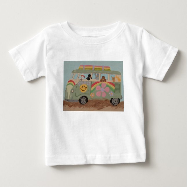 Camiseta Para Bebê Poodles na Van Hippie (Frente)