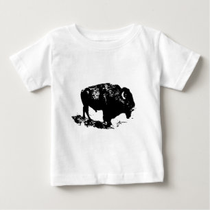 Camiseta Para Bebê Pop Art Black White Buffalo Bison Silhouette