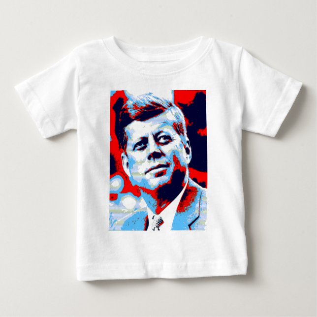 Camiseta Para Bebê Pop Art JFK John F. Kennedy Red Blue (Frente)