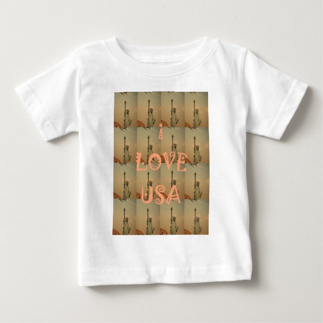 Camiseta Para Bebê Pop-Art Patriótico: "I Love USA" Graphic Art Desig (Frente)