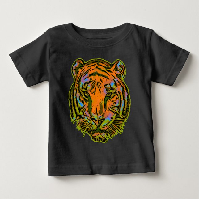 Camiseta Para Bebê Pop Art TIGER HEAD + seu backgr. & ideias (Frente)