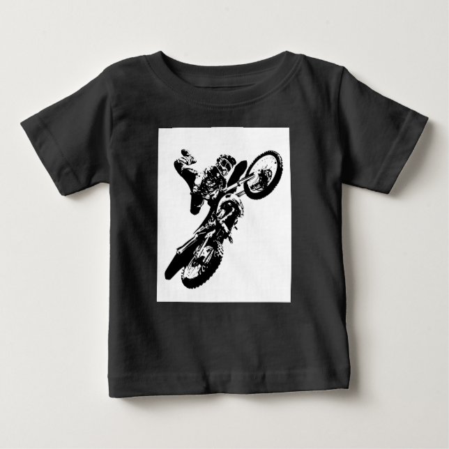 Camiseta Para Bebê Pop de Arte Branca Negra Motocross Motorcyesporte (Frente)
