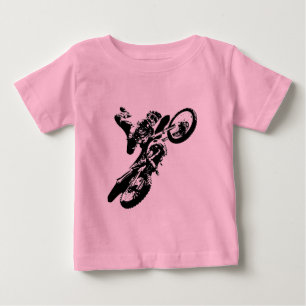 Camiseta Para Bebê Pop de Arte Branca Negra Motocross Motorcyesporte