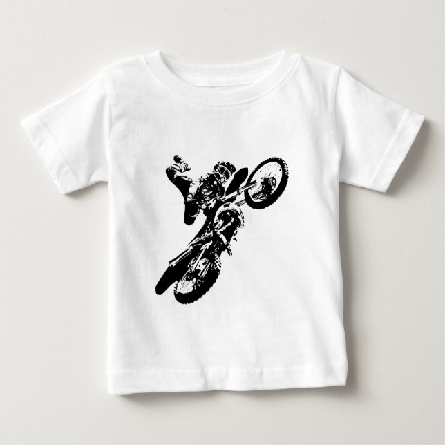 Camiseta Para Bebê Pop de Arte Branca Negra Motocross Motorcyesporte (Frente)